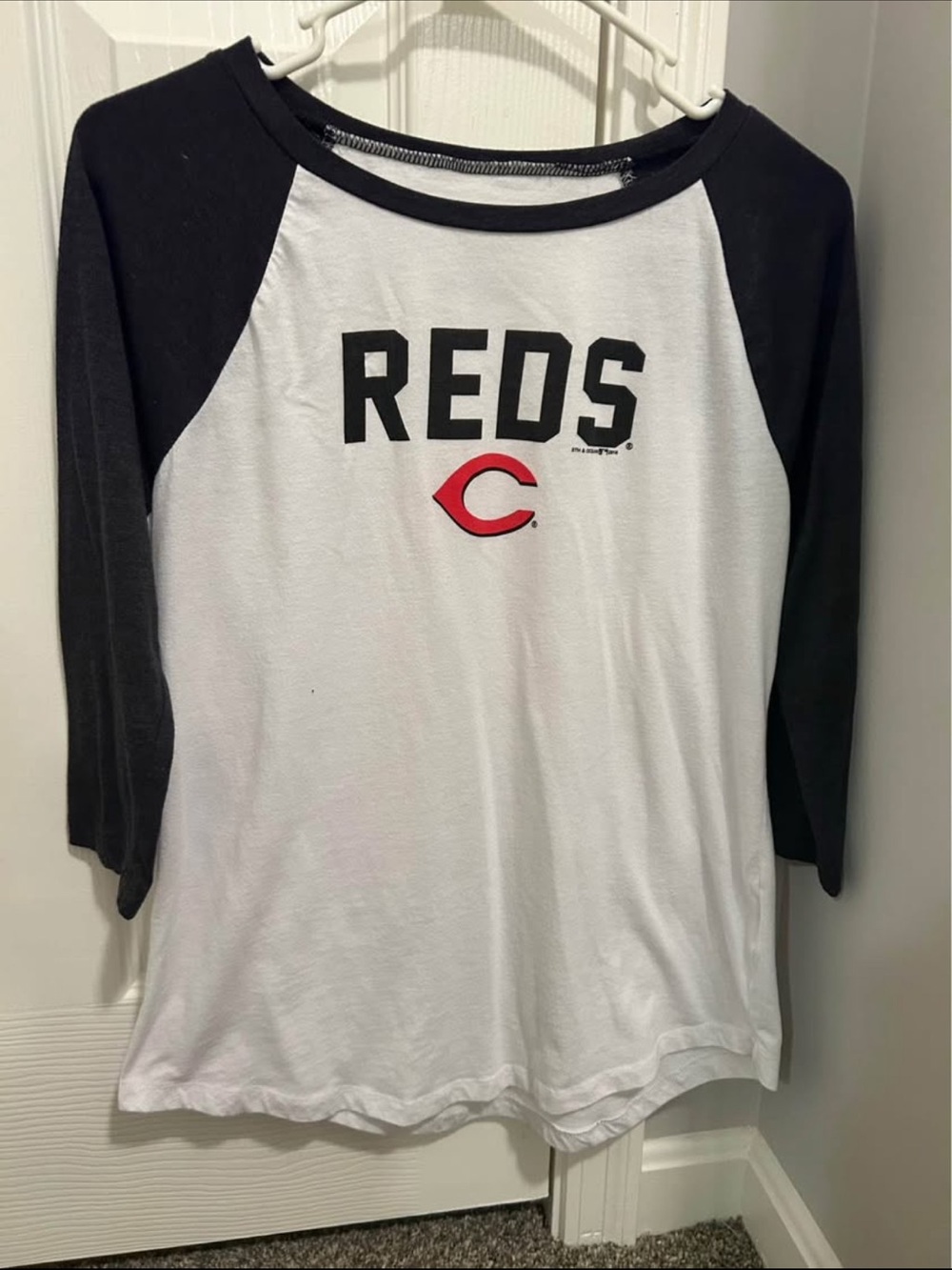 5th & Ocean Women's White Tee with Black Trim and Red Accents